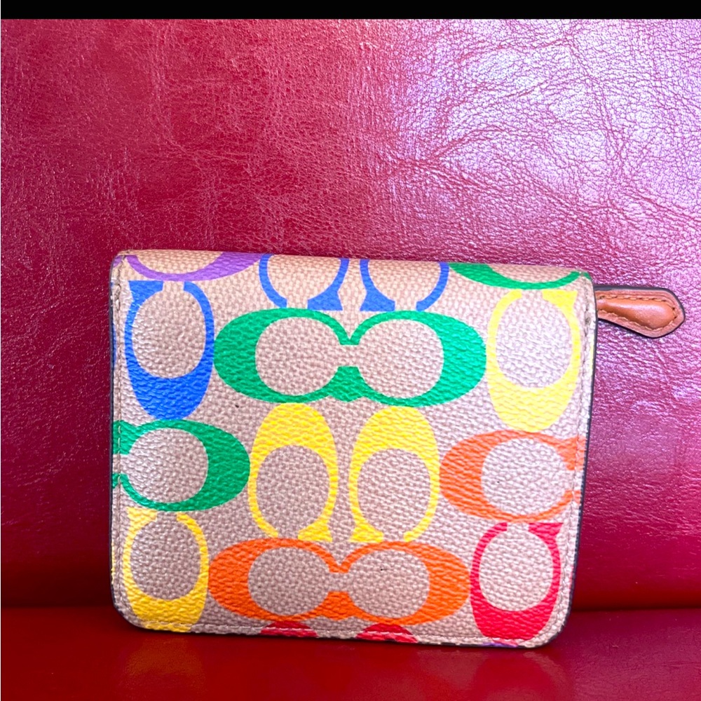 COACH Rainbow Signature Logo Canvas Billfold Wallet